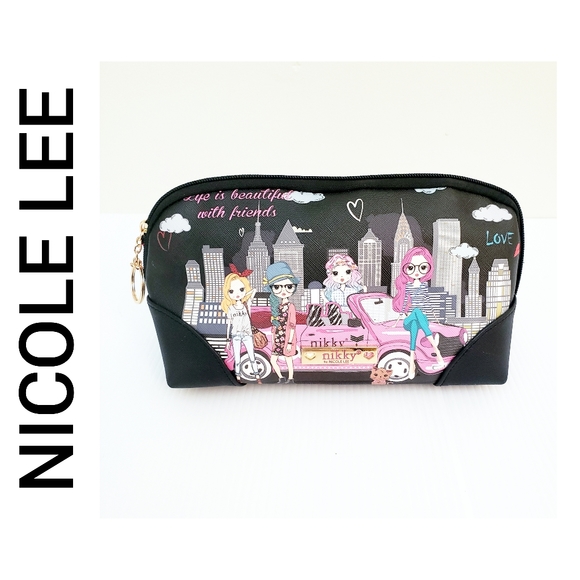 Nicole Lee Handbags - Nicole Lee Nikky Clutch Makeup Bag Black Pink